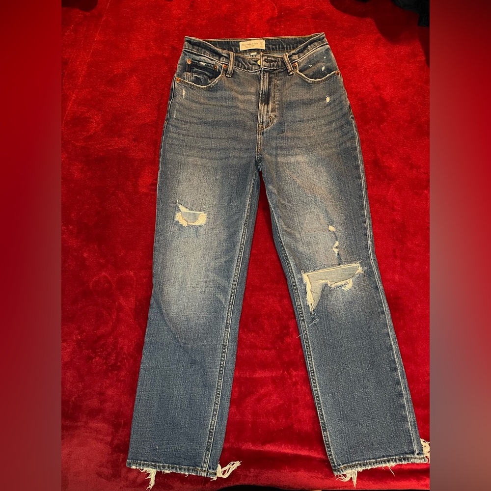 Abercrombie & Fitch Ripped Blue Straight Leg Jeans
